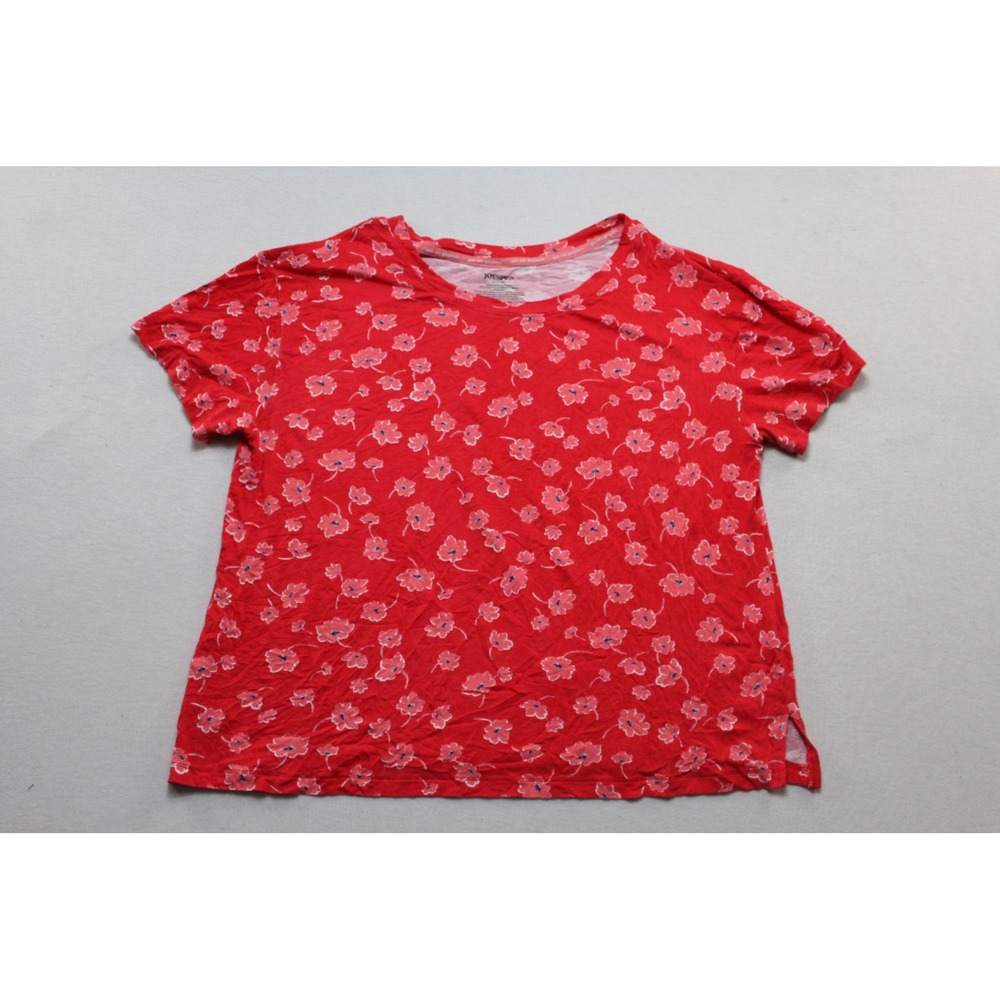 Joyspun Pajama Top Women Large Red Excellent Floral Short Sleeve Sleep Shirt